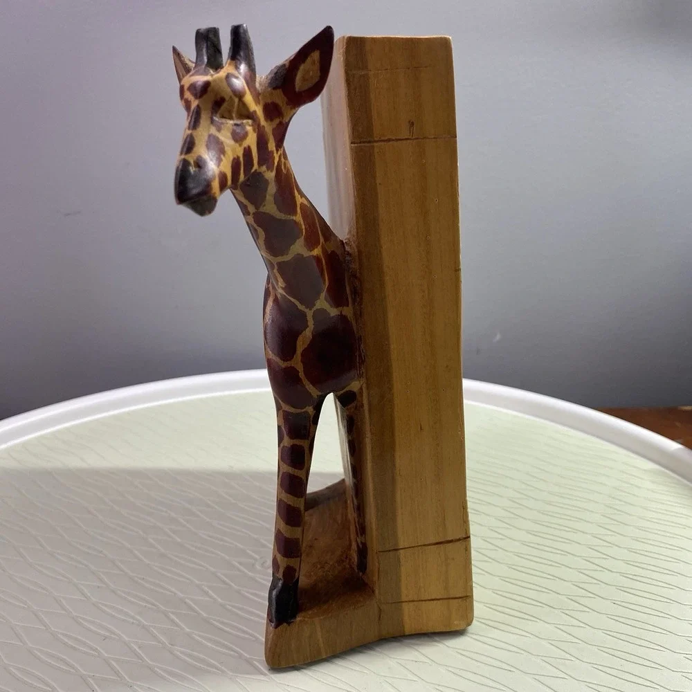 Giraffe Book End Wooden Hand‎ Carved - Safari Jungle Animal Nursery 8